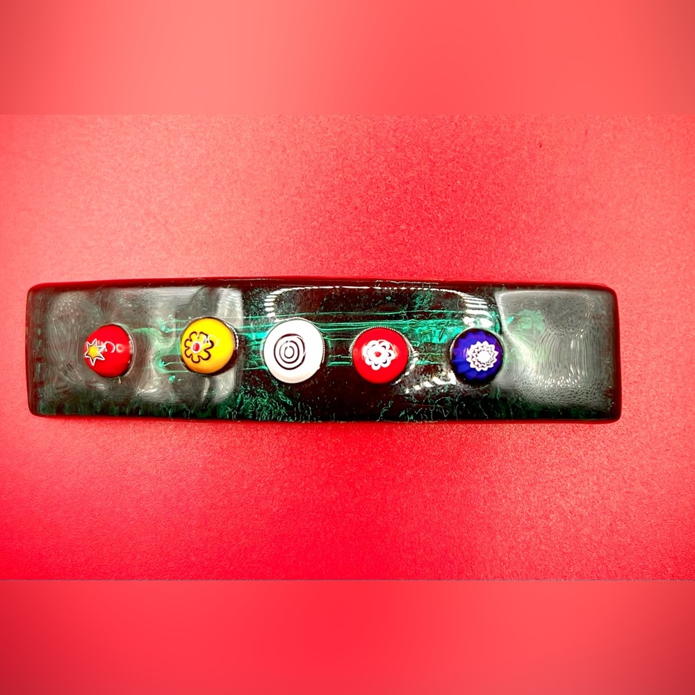 Beautiful Authentic Green Murano Italian Glass Handmade Hair Barrette-Excel Cond